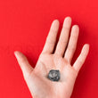 Load image into Gallery viewer, ElitShungite stone held in hand against red background