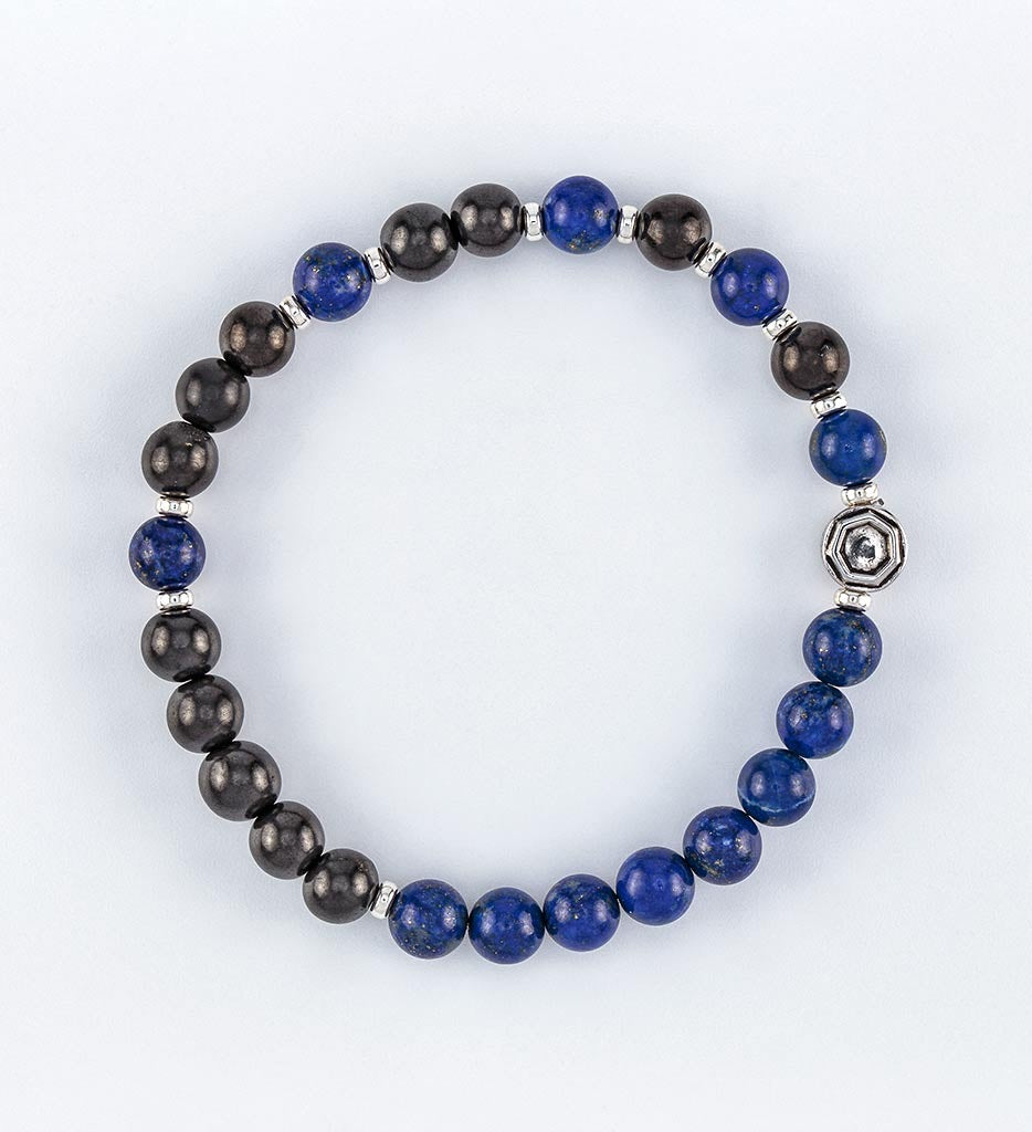 bracelet, lapis lazuli beads, shungite beads, silver