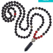 Load image into Gallery viewer, Black bead necklace with red accents & pendant