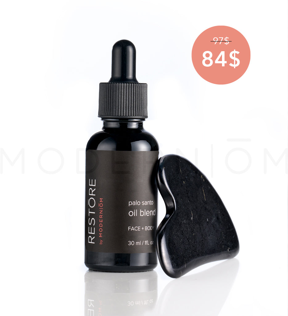 Oil blend and Gua Sha set for face and body.