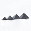 Load image into Gallery viewer, Lineup of 4 black pyramids, sizes 3cm, 9cm, 15cm, and 25cm.