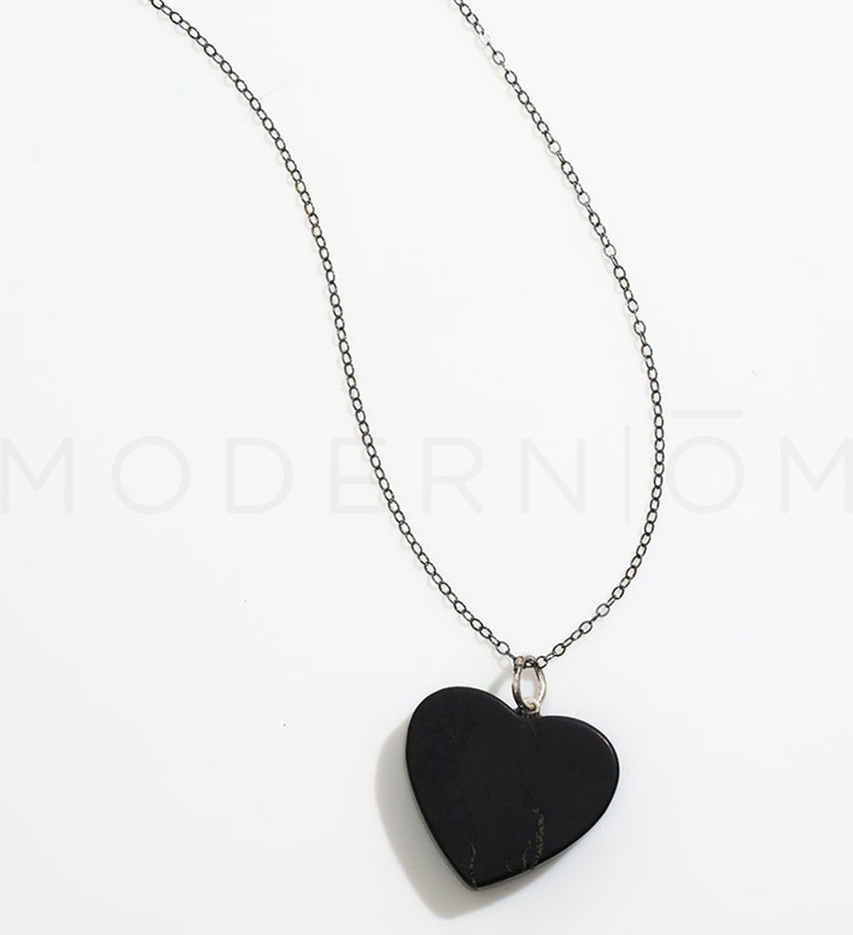 Black heart necklace on silver chain