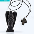 Load image into Gallery viewer, New black angel figurine and cross pendant