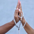 Load image into Gallery viewer, mala beads, mala necklace, white blue flash moonstone, matte labradorite, clear quartz