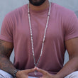 Load image into Gallery viewer, mala beads, mala necklace, white blue flash moonstone, matte labradorite, clear quartz