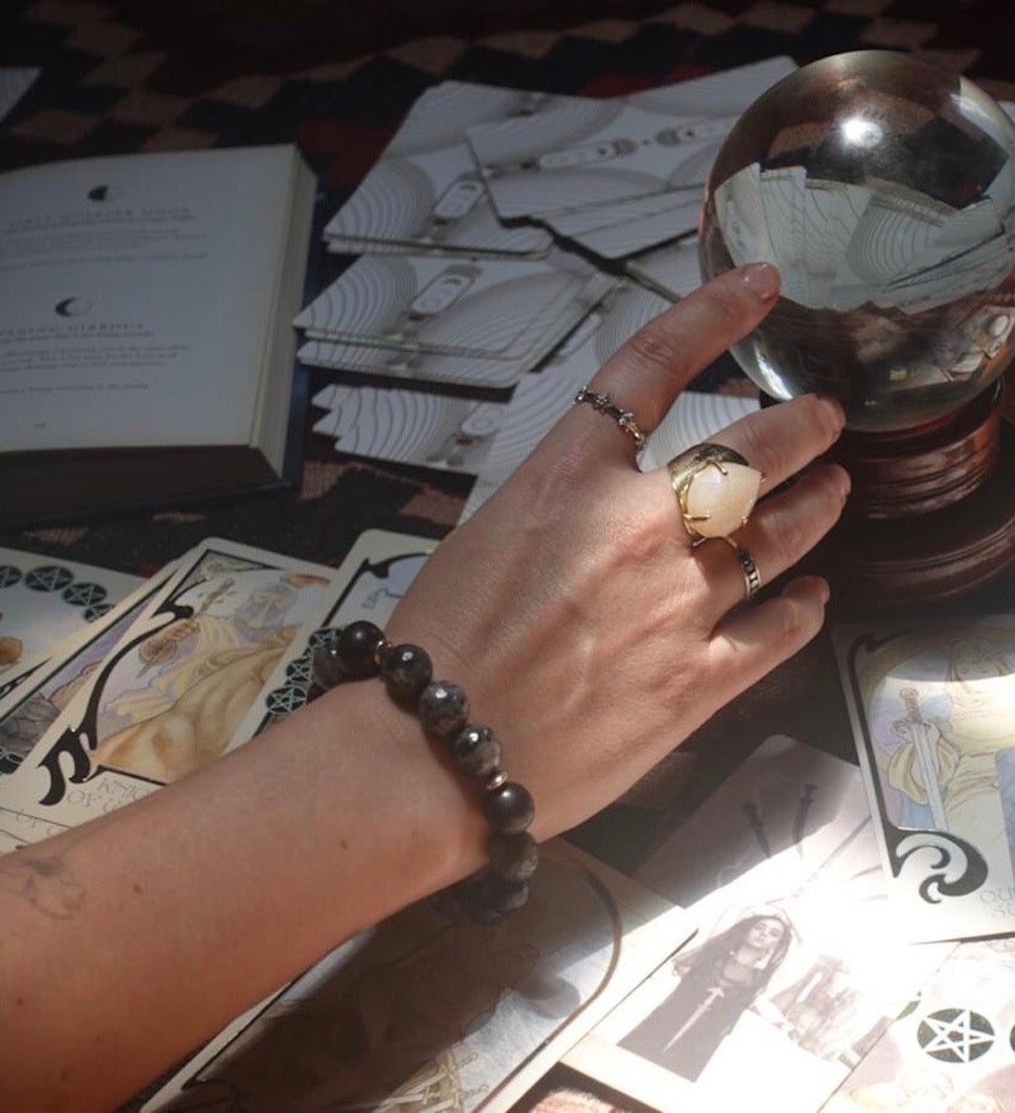shungite, black labradorite, black onyx bracelet