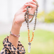 Load image into Gallery viewer, mala beads, mala necklace, labradorite, orange agate, pyrite, clear quartz