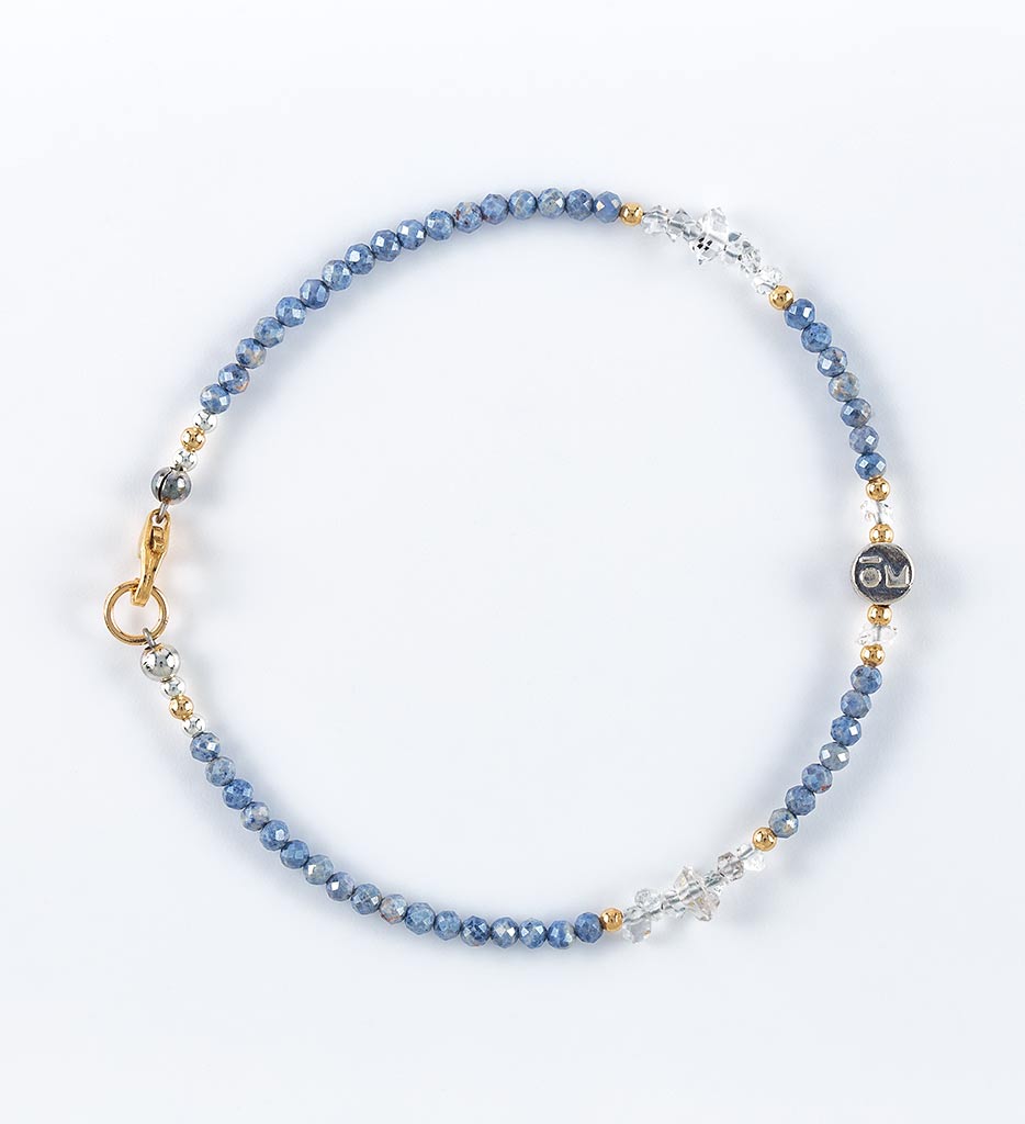 bracelet, faceted blue sapphire, raw herkimer stones