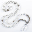 Load image into Gallery viewer, mala beads, mala necklace, white blue flash moonstone, matte labradorite, clear quartz