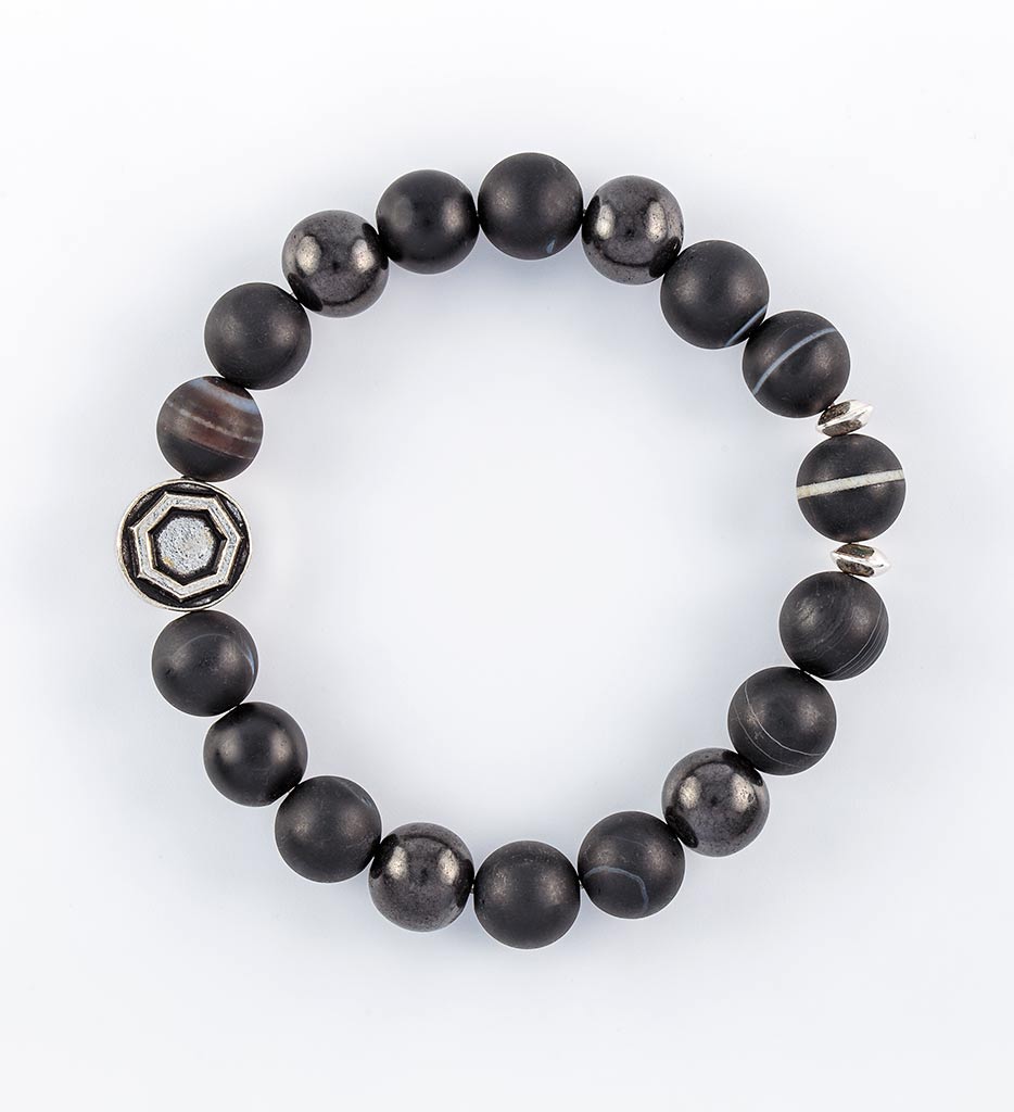shungite, black sardonyx, striped dzi bead bracelet