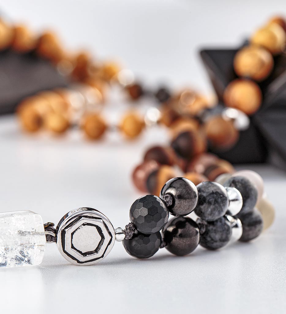shungite, labradorite, mala beads - detail