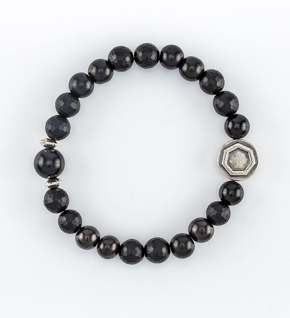 bracelet, shungite beads, onyx beads, silver