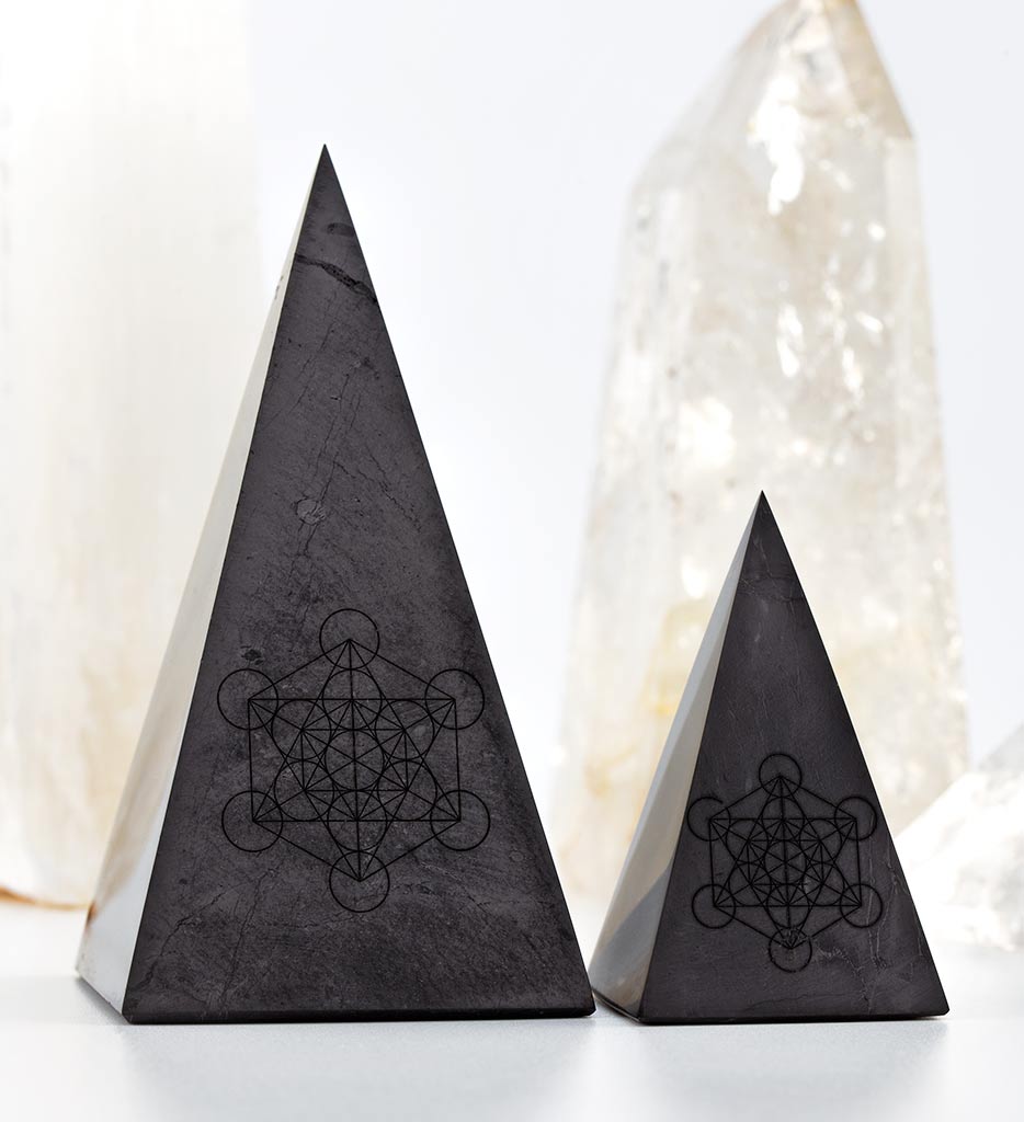 shungite tall pyramids, shungite Golod pyramids, metatron's cube