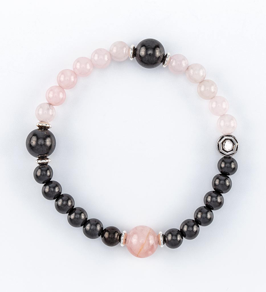bracelet, shungite beads, rose quartz beads