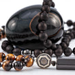 Load image into Gallery viewer, mala beads, mala necklace, agarwood, tiger eye, silver - detail