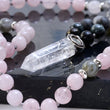 Load image into Gallery viewer, Rose Quartz Mala Necklace with Crystal Point Pendant