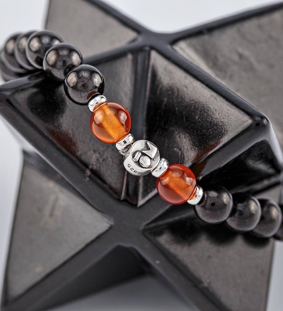 bracelet, shungite, orange agate, silver