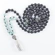 Load image into Gallery viewer, mala beads, mala necklace, black agarwood, amazonite, pyrite, clear quartz