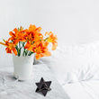 Load image into Gallery viewer, Orange lilies, glass, and Merkaba on bedside table