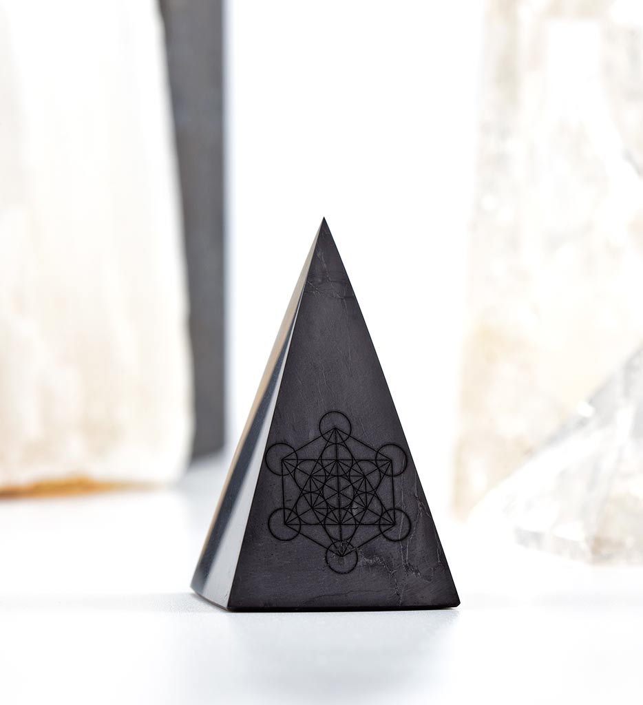shungite tall pyramid, shungite Golod pyramid, metatron's cube