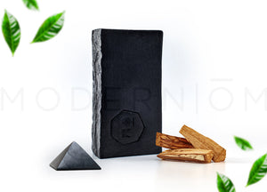 black shungite soap, palo santo sticks, shungite pyramid