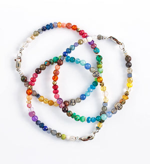 bright colourful bracelets, small chakra stones, sterling silver