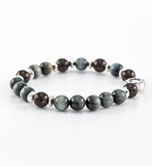 gorgeous hawk's eye and shungite bracelet, sterling silver, unisex, hand-made