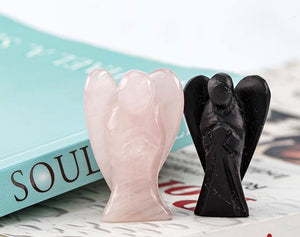 shungite angel, rose quartz angel 