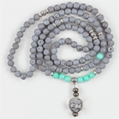 grey agate mala, amazonite, tibetan silver