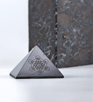 shungite pyramid with metatron's cube, shungite brick