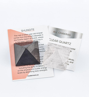 polished Shungite pyramid, clear quartz pyramid