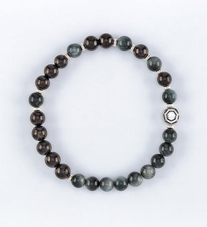 bracelet, hawk's eye beads, shungite beads, 