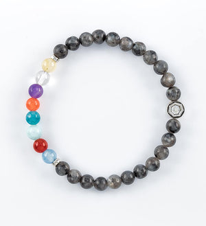 bracelet, labradorite, red agate, orange agate, yellow jade, amazonite, aquamarine, blue apatite, amethyst, clear quartz